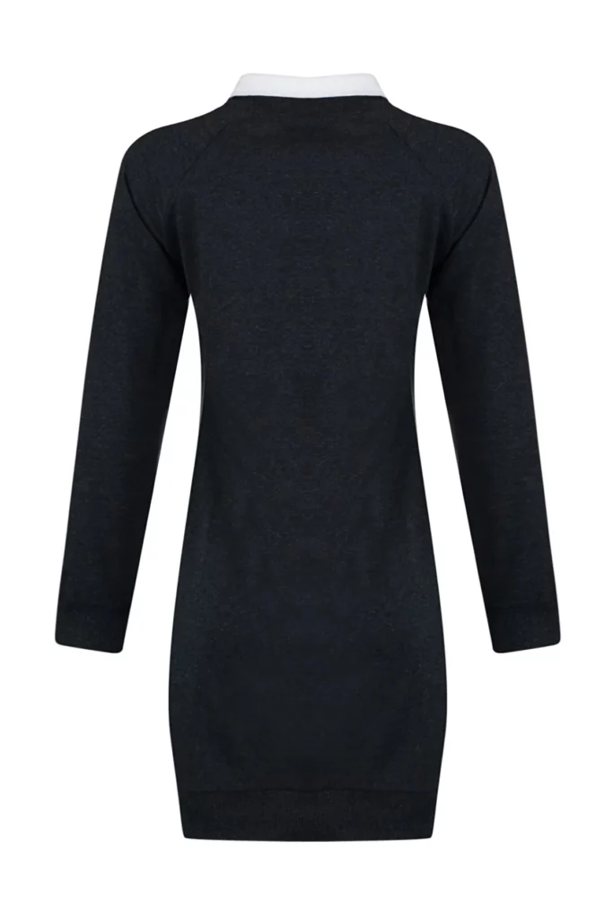 Anthracite Shirt Collar Knitted Sweat Dress