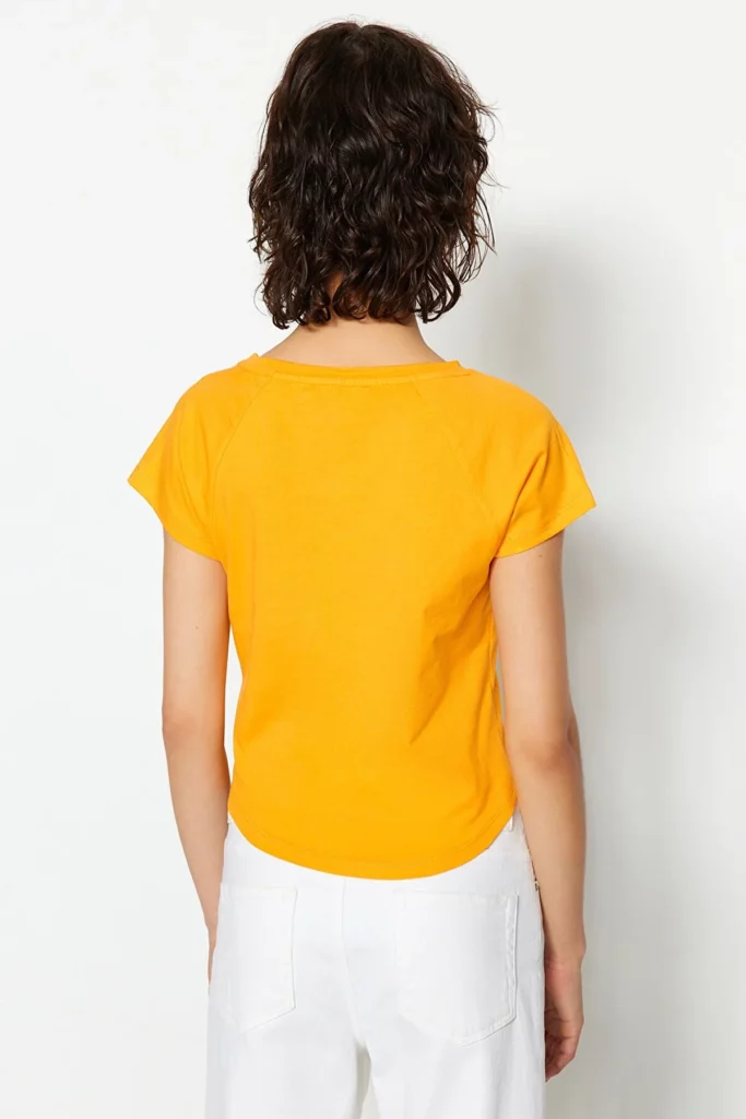 Orange More Sustainable 100% Organic Cotton Basic Knitted T-Shirt with Gather Detail