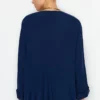 Navy Blue Wide Fit V-Neck Woven Blouse