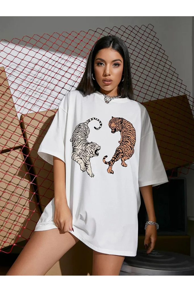 White Tiger Print Oversize T-shirt