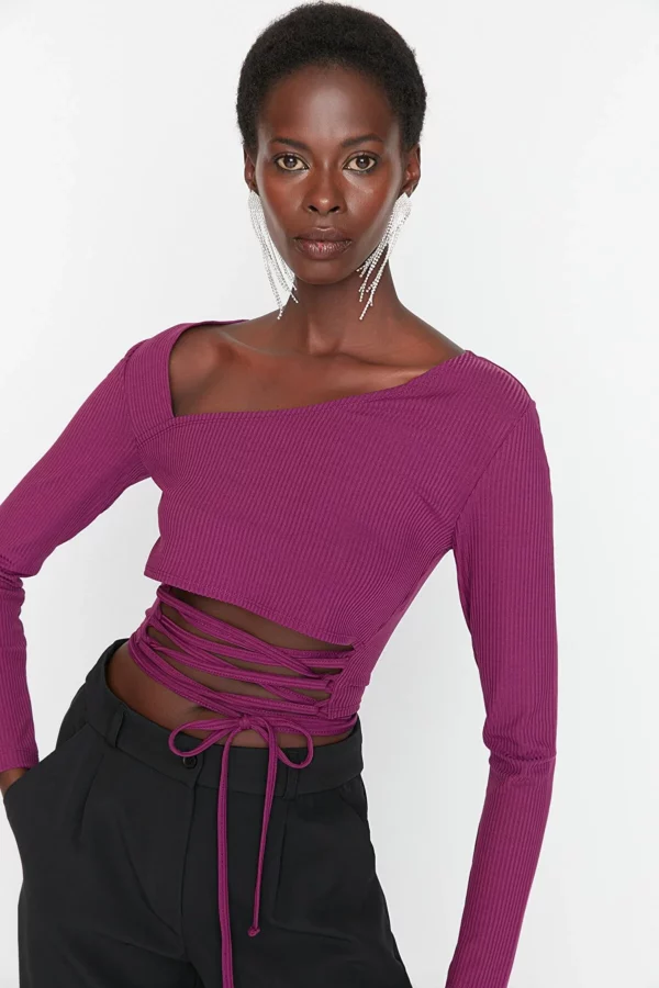 Purple Piping Detailed Blouse