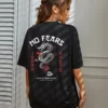 Unisex Printed Black T-shirt No Fears Dragon