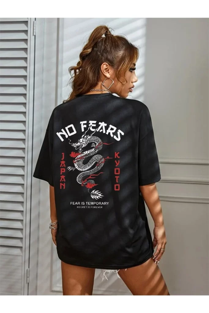 Unisex Printed Black T-shirt No Fears Dragon