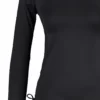 Black Scuba/Diver Sports Blouse with Side Ruffle Detail and Crew Neck
