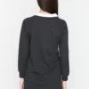 Anthracite Shirt Collar Knitted Sweat Dress