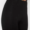Black Slit and Rib Detailed Interlock Flexible Knitted Trousers