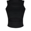 Black Cut Out Detailed Fitted Crew Neck Crop Stretchy Knitted Blouse