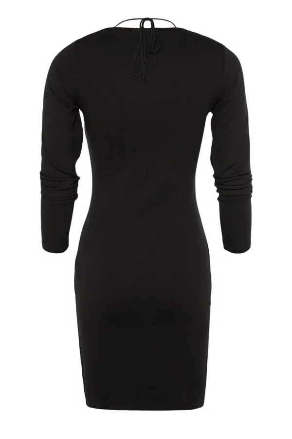 Black Collar Detailed Bodycone Knitted Dress