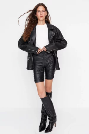 Ethio Shop Limited Edition Black Drawstring Faux Leather Short Tights