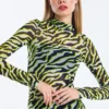 Ethio Shop Green-black Zebra Pattern Tulle Turtleneck Transparent Body