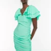 Ethio Shop Green Gathered Stylish Evening Dresses