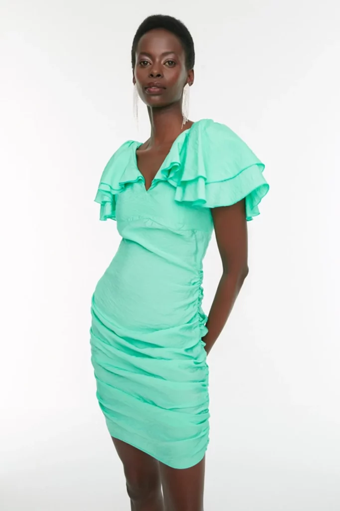 Ethio Shop Green Gathered Stylish Evening Dresses