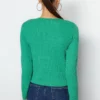 Ethio Shop Green Gather Detailed Textured V-Neck Knitted Blouse
