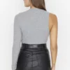 Ethio Shop Gray Melange High Collar Cutout Detailed Single Sleeve Ribbed Flexible Snap Fastener Knitted Body