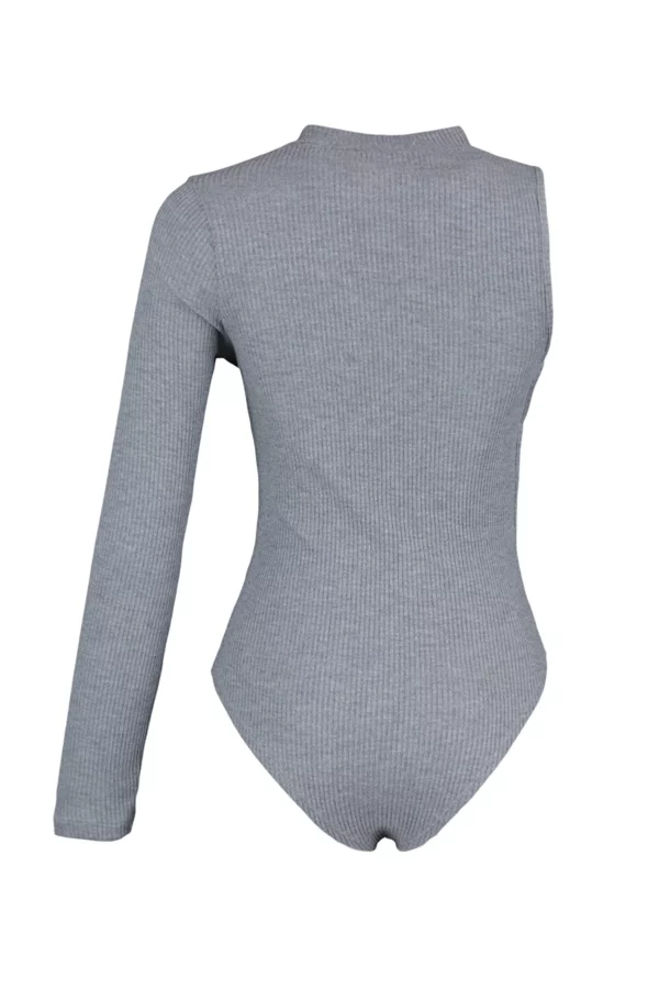 Ethio Shop Gray Melange High Collar Cutout Detailed Single Sleeve Ribbed Flexible Snap Fastener Knitted Body