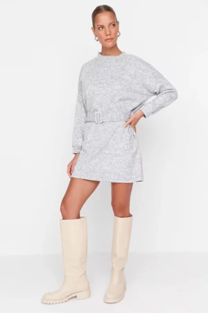 Ethio.shop Gray Belted Soft Mini Knitted Dresses