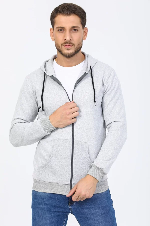 Men's Zippered Sweatshirt Kangaroo Pocket Hooded Sweatshirt