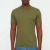 Men Fashion Khaki Men's Basic Slim Crew Neck Short Sleeve T-Shirt