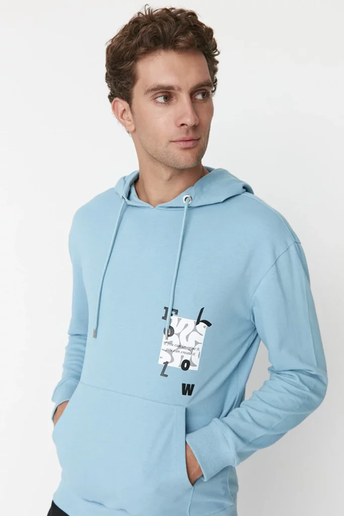 Blue Men's Regular/Normal Cut Hooded Sweatshirt