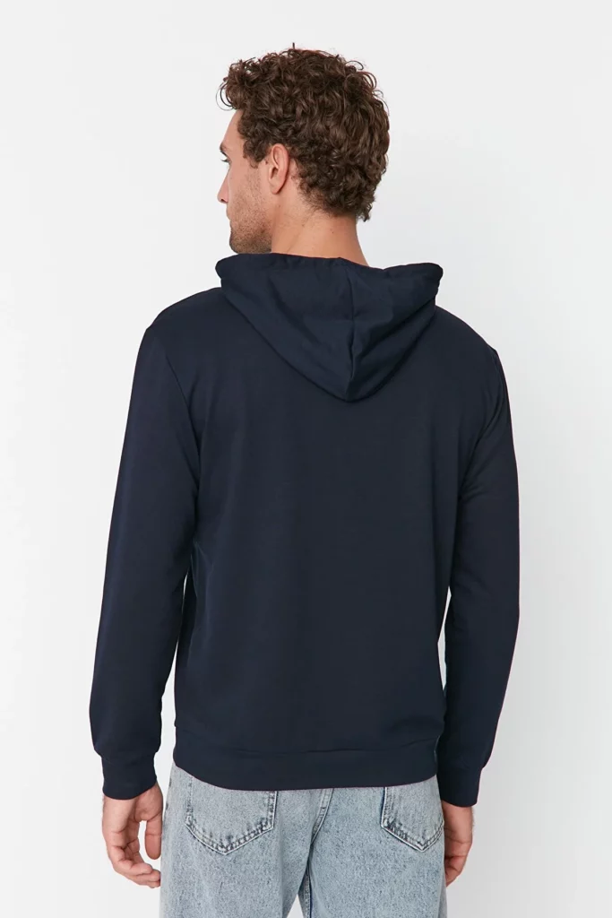 Navy Blue Men's Regular Fit Hooded Sweatshirt