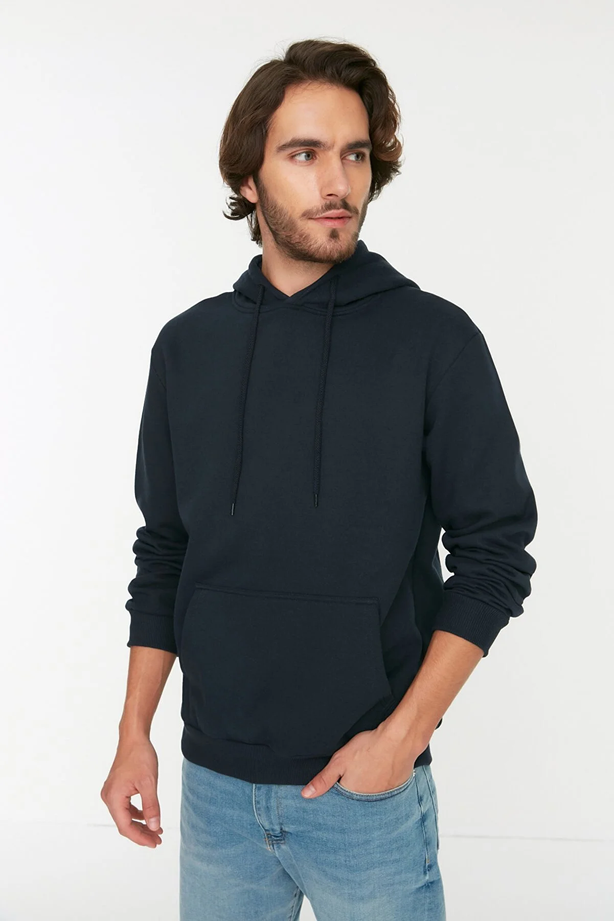 Men Fashion Navy Blue Men's Regular/Normal Cut Artistic Printed Hooded Cotton Sweatshirt
