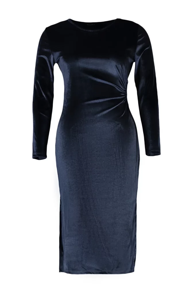Ethio Shop Curve Black Cut Out Detailed Knitted Velvet Dress