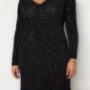 Ethio Shop Curve Black V-Neck Knitwear Dresses