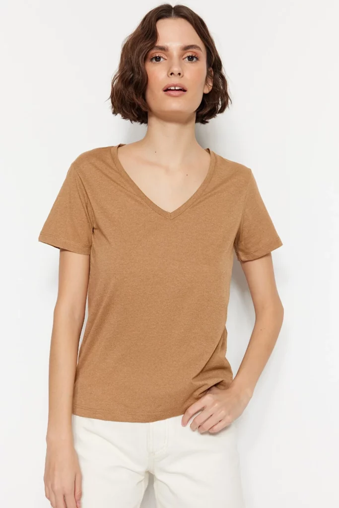 Ethio Shop Brown 2-Pack Basic V-Neck and Crew Neck Knitted T-Shirt