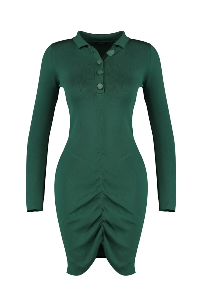 Ethio Shop Emerald Green Polo Neck Knitwear Dresses
