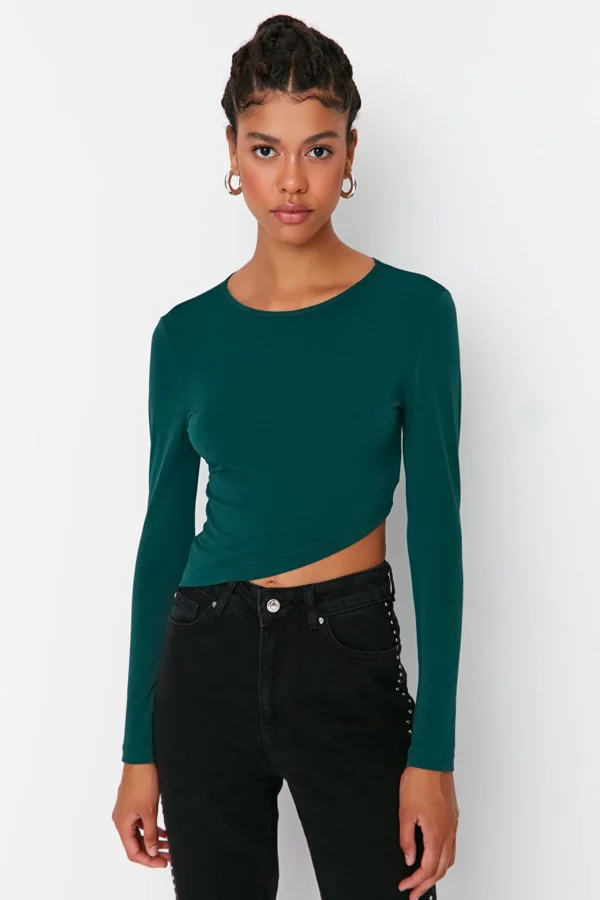 Ethio.Shop Emerald Green Asymmetrical Knitted Blouse