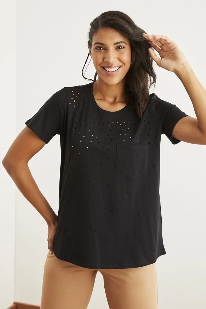 Ethio Shop Curly Women's Black Ripped Detailed T-shirt