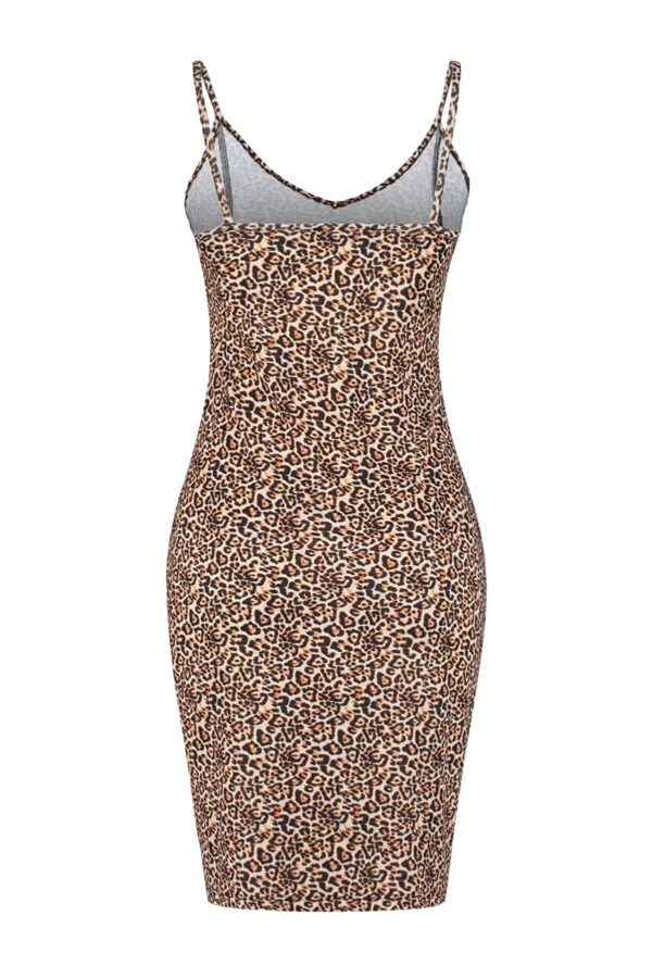 Ethio Shop Brown Leopard Patterned Fitted Mini Strap Flexible Knitted Dress