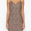 Ethio Shop Brown Leopard Patterned Fitted Mini Strap Flexible Knitted Dress