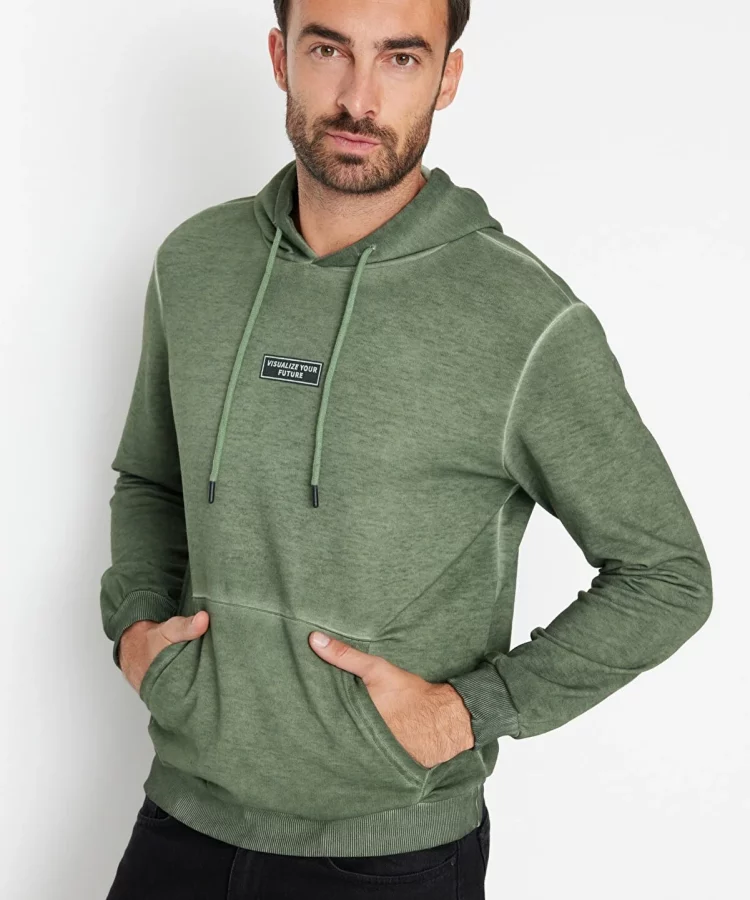 Men Fashion Green Men's Regular/Normal Cut Aged/Faded Effect Sweatshirt