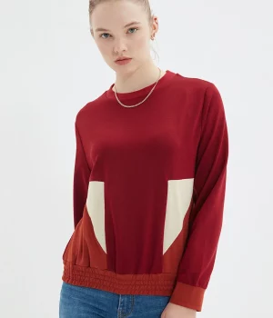 Ethio Shop Claret Red Basic Thin Knitted Sweatshirt
