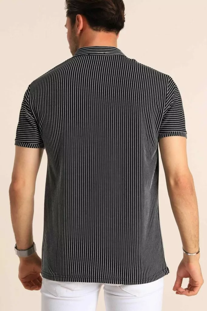 Black and White Collar Zippered Men's T-Shirt